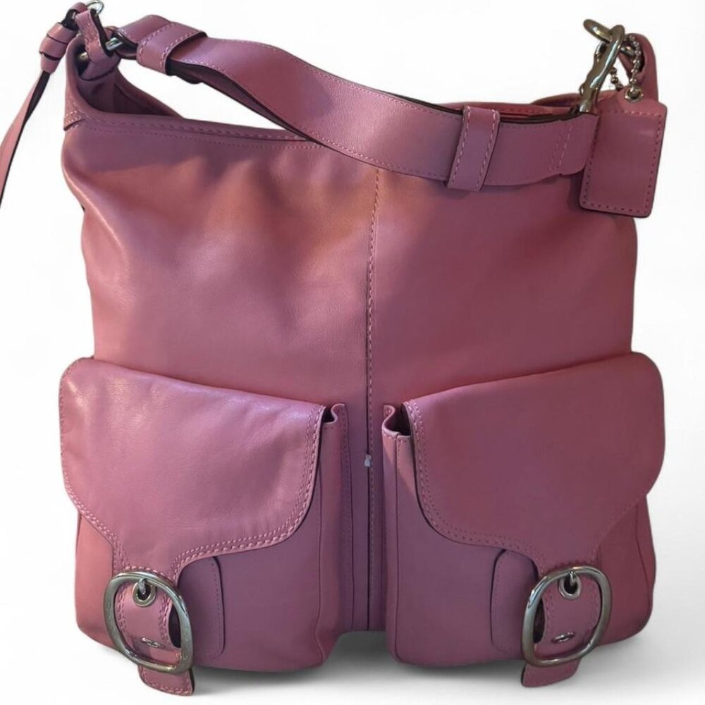 Coach pink leather shoulder bag with buckle detailing
